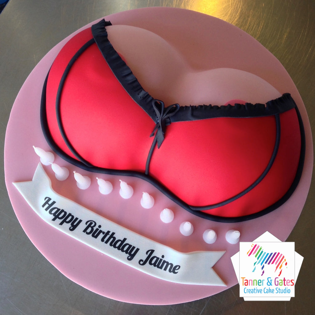 Boobs in a bra birthday cake