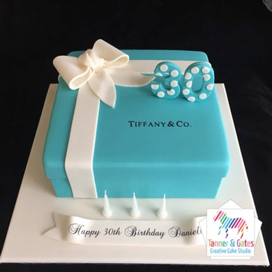 Tiffany Box (with Age & Stencil) Birthday Cake