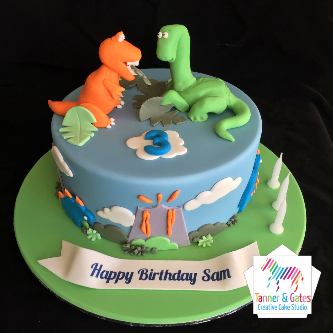 T-Rex vs Diplo Dinosaur Cake