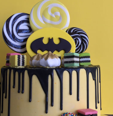 Batman Logo Drip Birthday Cake (round)