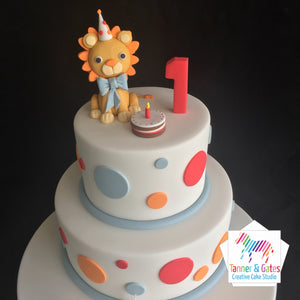 Lion 1st Birthday Cake - 2 tier