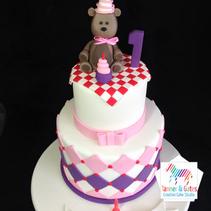 Teddy 1st Birthday Cake - 2 tier